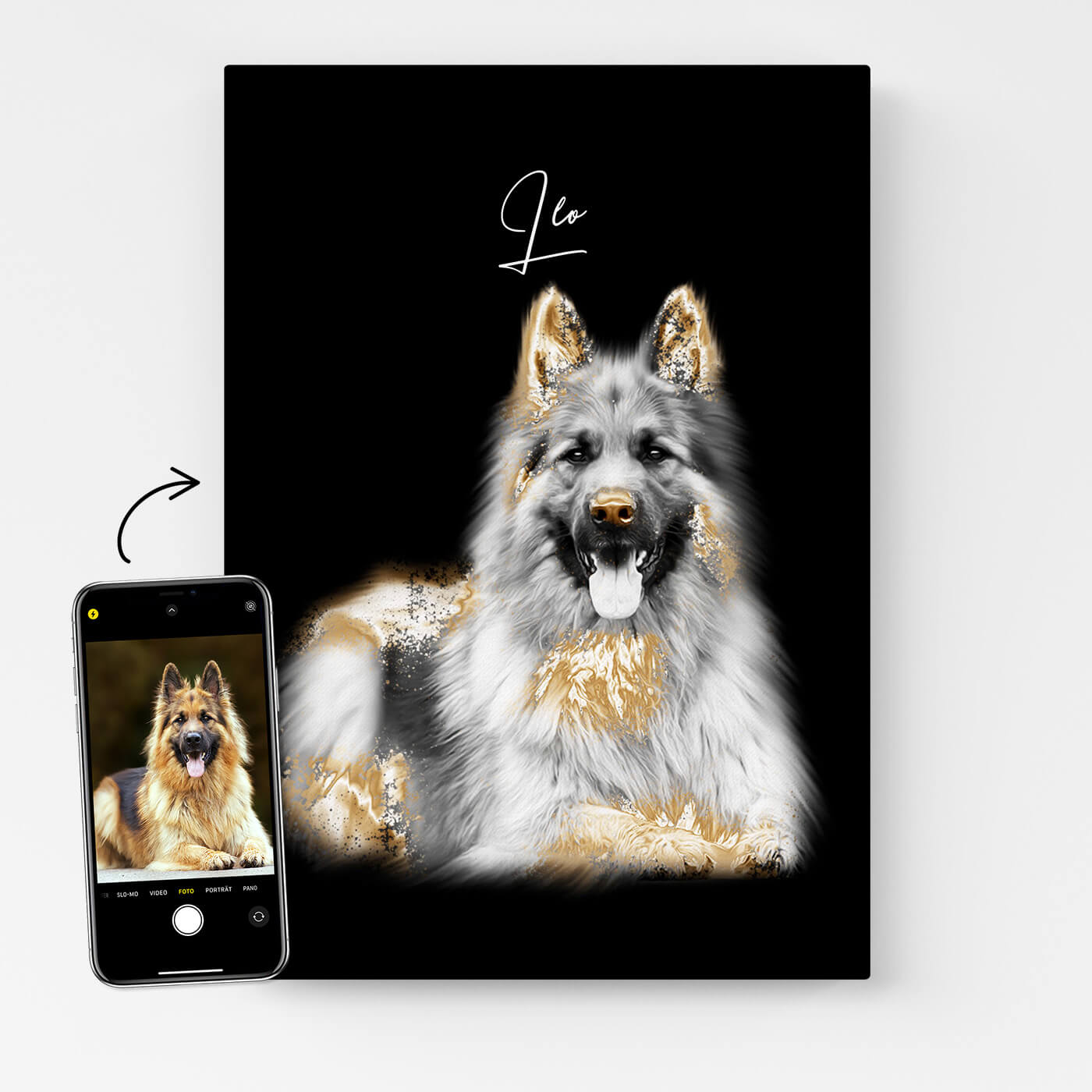 Eigener Hund auf Leinwand Gold Stil