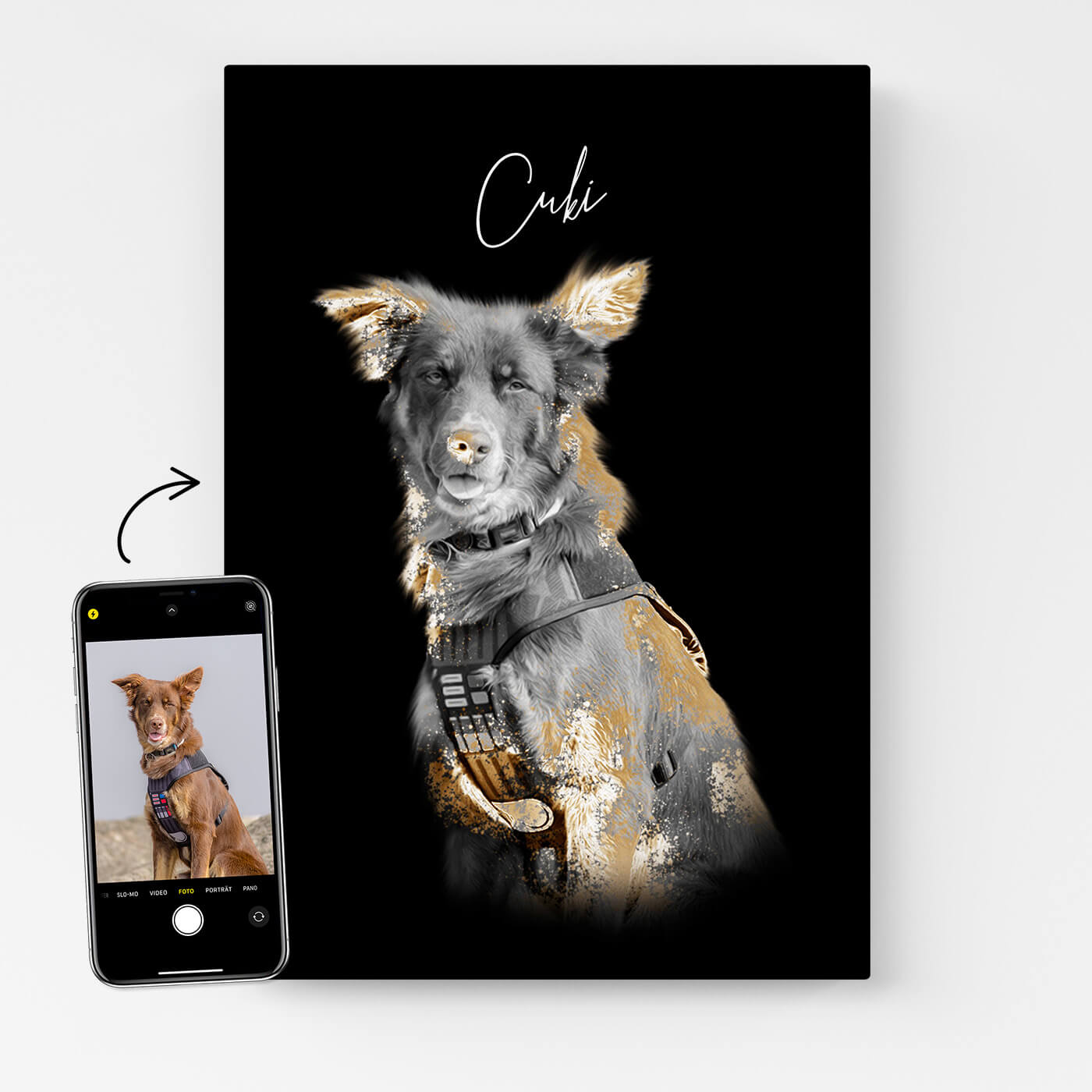 Leinwandbild Hundeportrait Gold Look
