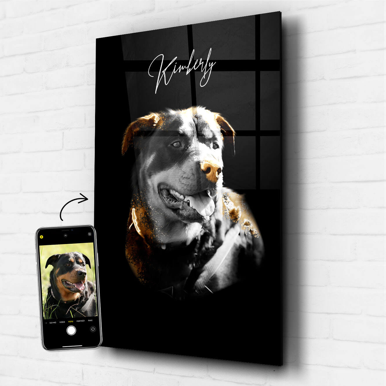Acrylglasbild Hundeportrait Gold Stil
