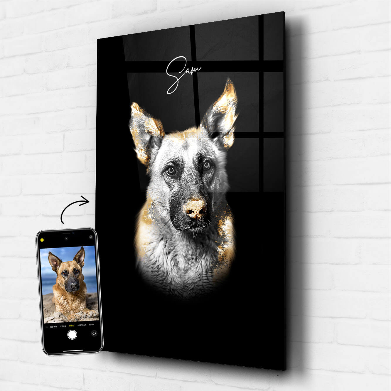Gold Stil Hundeportrait personalisiert