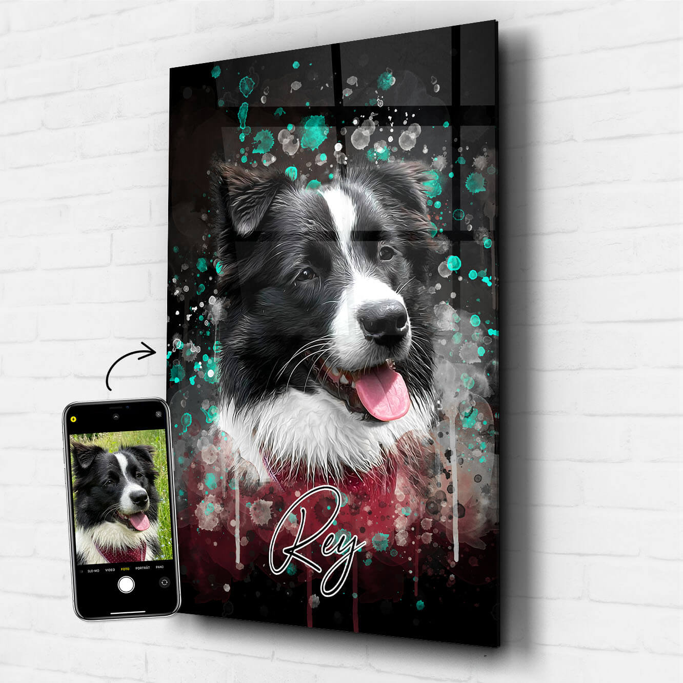 Hundeportrait auf Acrylglas personalisiert
