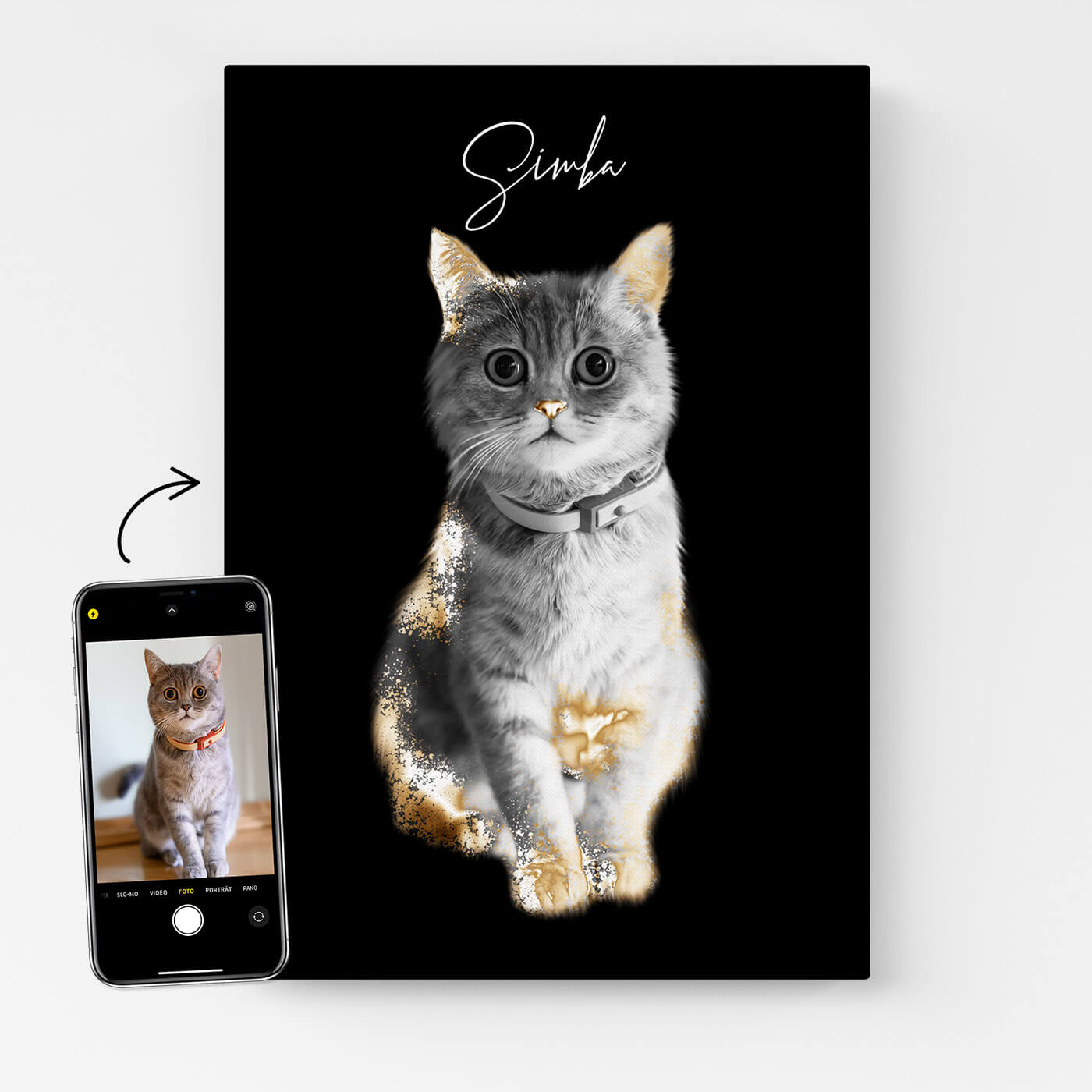 Katzenportrait auf Leinwand Gold