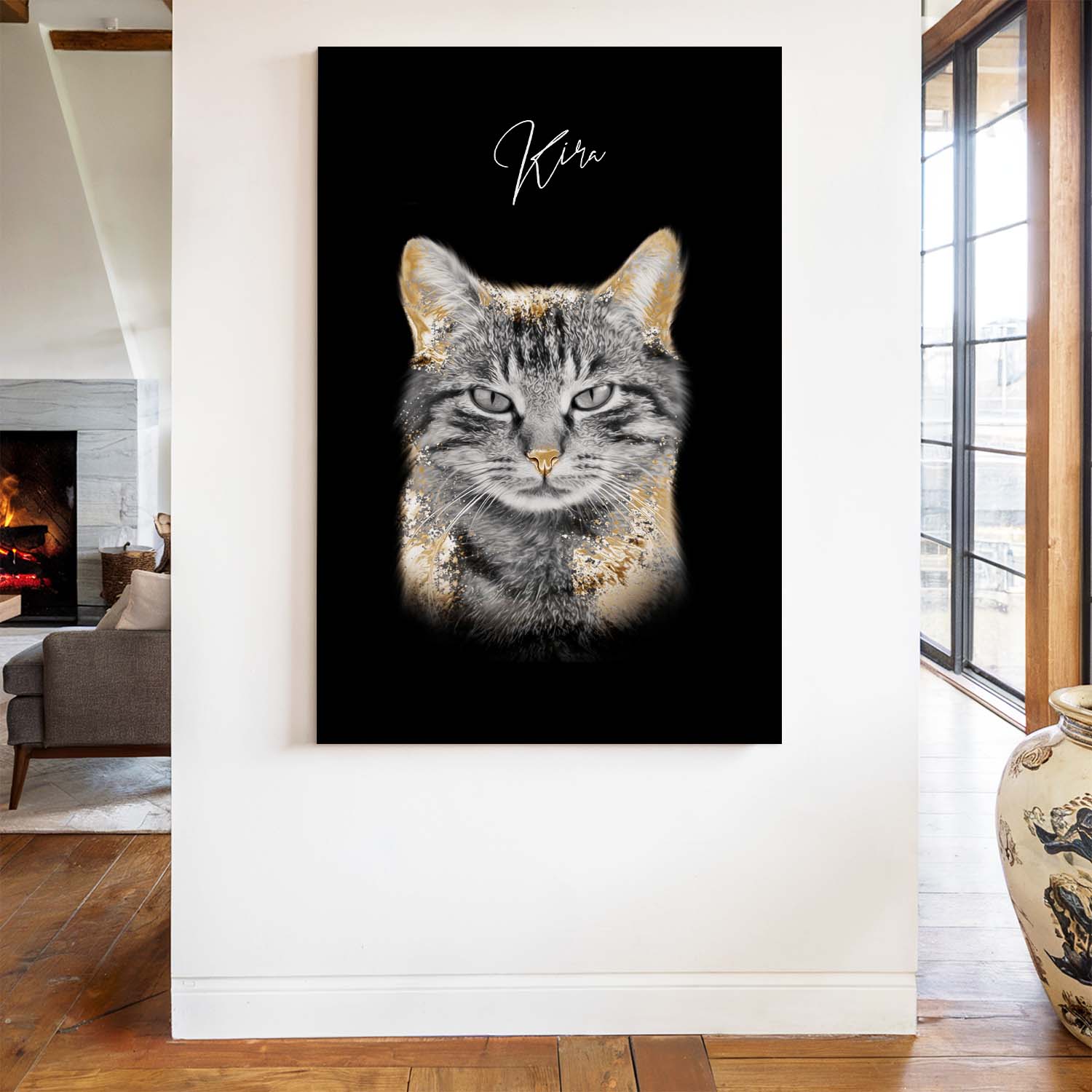 Katzenportrait Gold Stil Leinwand