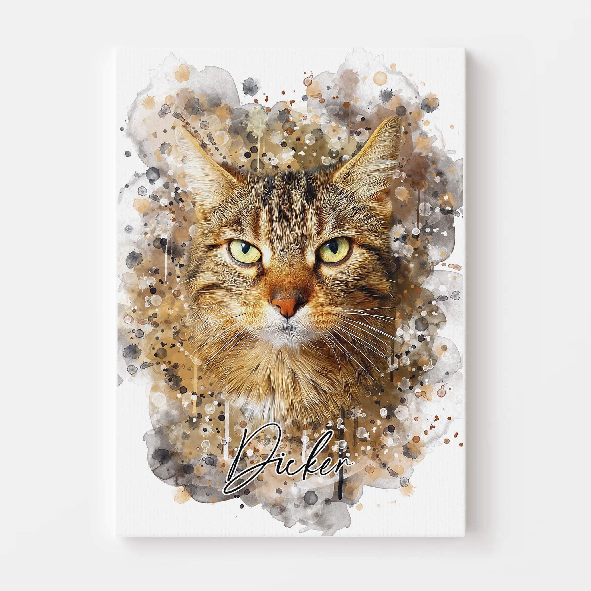 Personalisiertes Katzenportrait auf Leinwand Wasserfarben