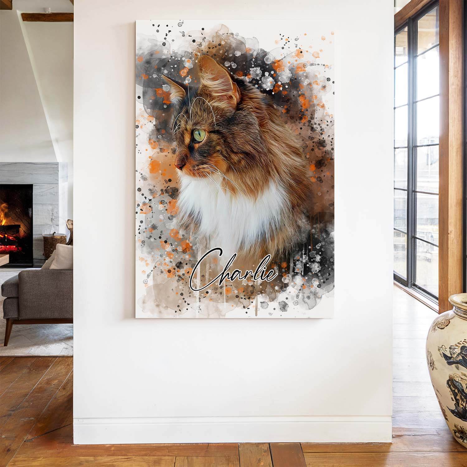 Personalisiertes Katzenportrait auf Leinwand